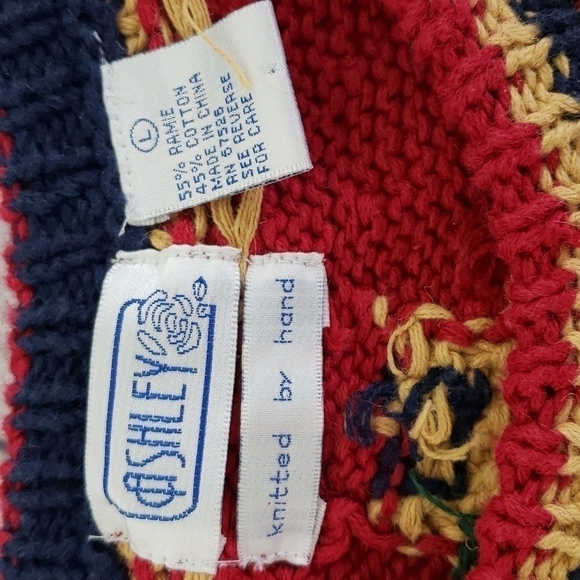 VINTAGE 80s Ashley Hand Knitted Ramie/ Cotton Winter Christmas Sweater EUC - Picture 6 of 12